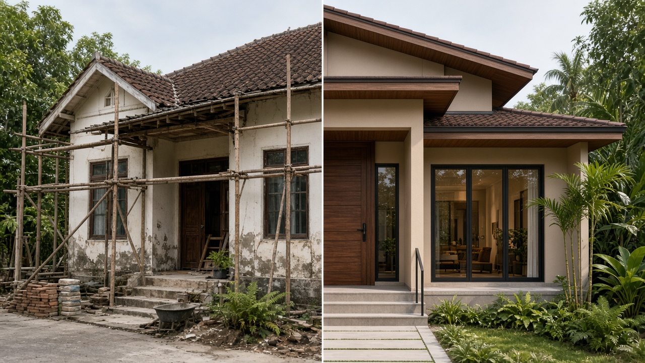 Perbandingan renovasi rumah lama dan bangun baru tropis modern