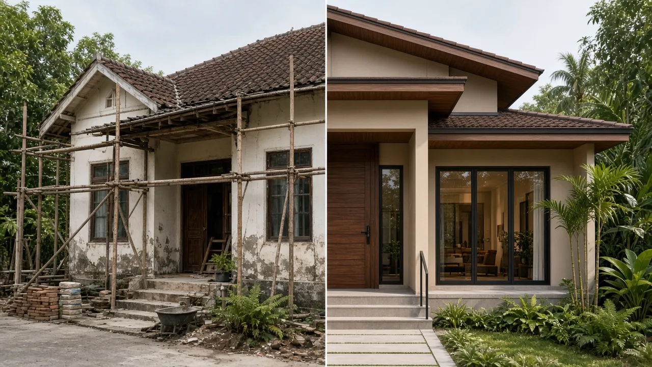 Perbandingan renovasi rumah lama dan bangun baru tropis modern